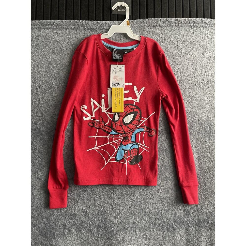Marvel H&M Spiderman Spidey Graphic T-Shirt Long Sleeve Youth SIze 10 - NWT